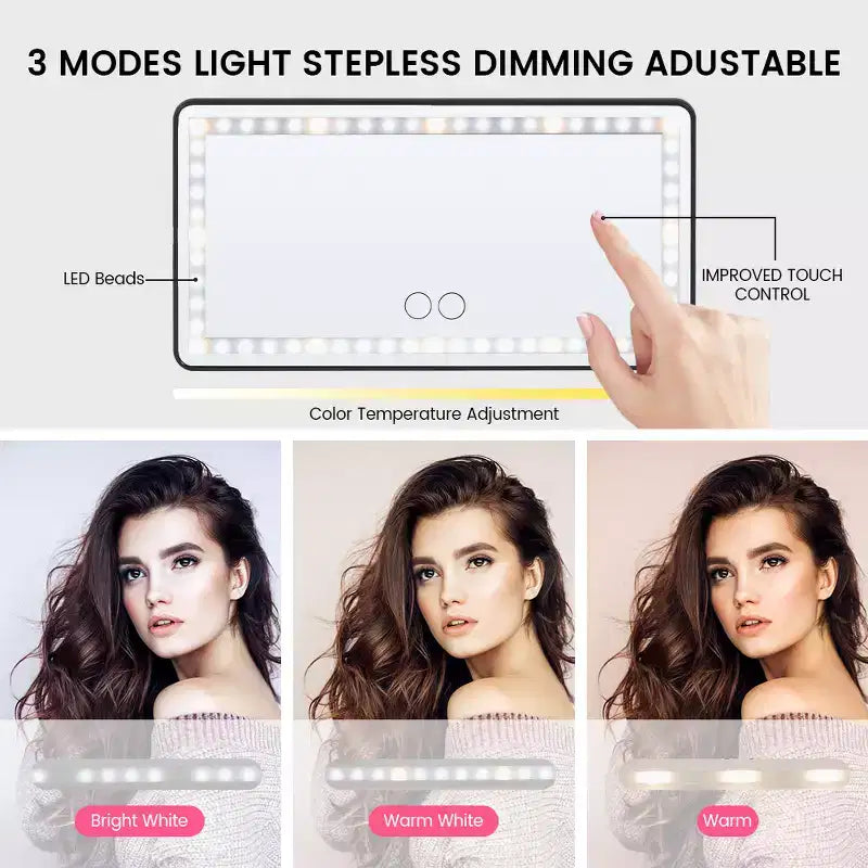 Miroir de courtoisie de voiture avec éclairage LED tactile, miroir de maquillage en aluminium noir, ajustement universel pour pare-soleil côté passager