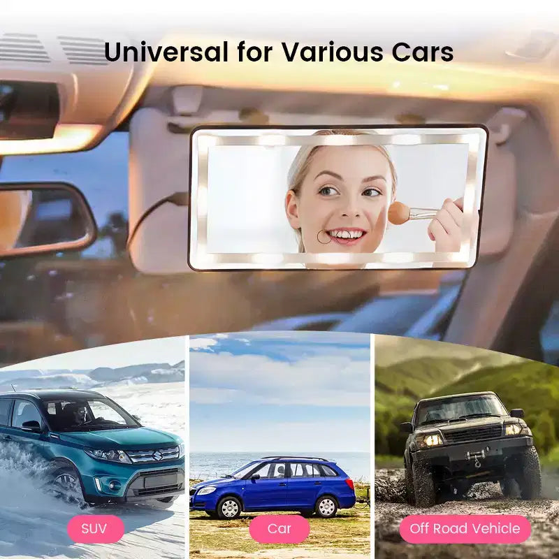 Miroir de courtoisie de voiture avec éclairage LED tactile, miroir de maquillage en aluminium noir, ajustement universel pour pare-soleil côté passager