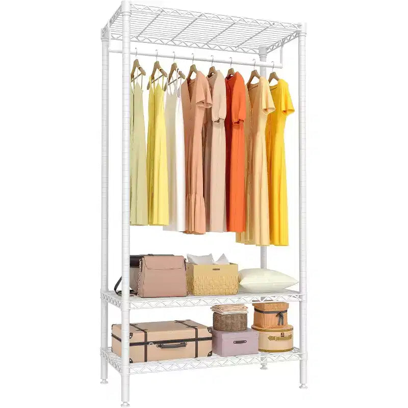 Acekool Heavy Duty Metal Garment Rack with Shelves, Adjustable Clothes Organizer and Hanging Rod, Freestanding Closet Storage for Bedroom, Dorm