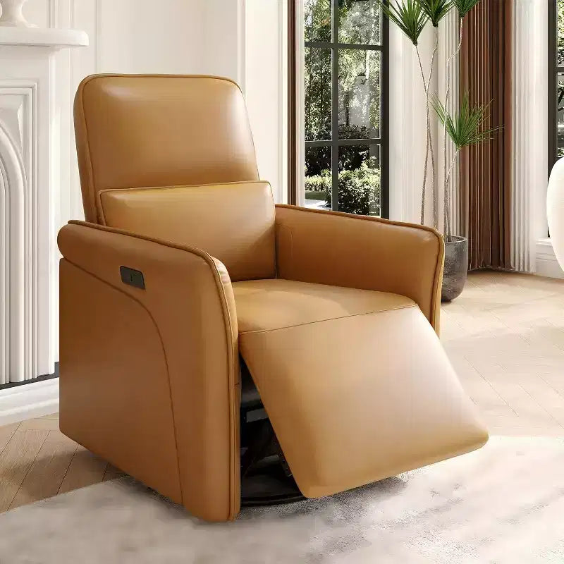 Acekool 360 Swivel Recliner Chair, Upholstered PU Leather Rocker, Adjustable Lumbar, for Living Room, Bedroom, Brown