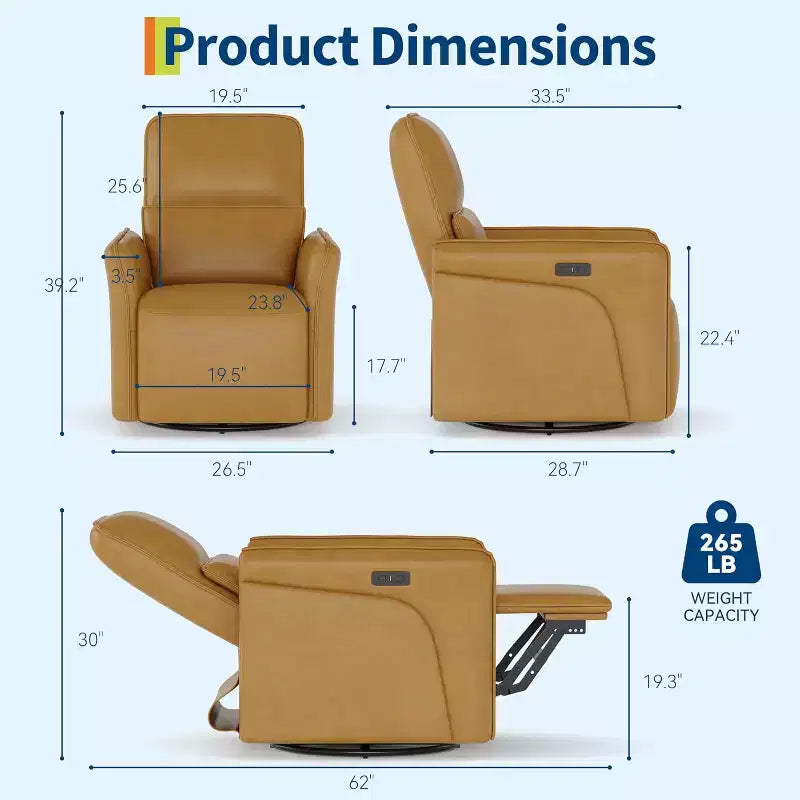 Fauteuil inclinable pivotant à 360°, en cuir PU, bascule, soutien lombaire réglable, pour salon, chambre à coucher, marron
