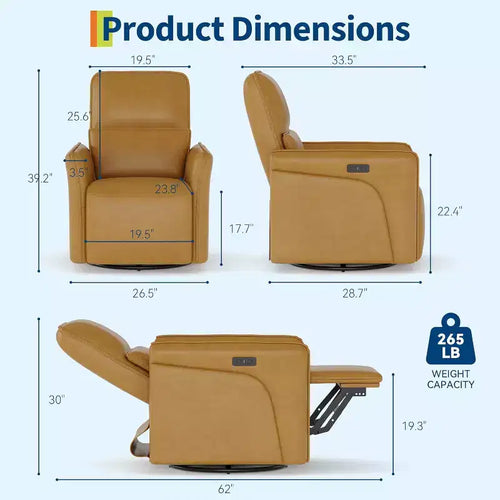 Fauteuil inclinable pivotant à 360°, en cuir PU, bascule, soutien lombaire réglable, pour salon, chambre à coucher, marron
