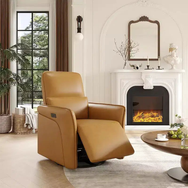 Fauteuil inclinable pivotant à 360°, en cuir PU, bascule, soutien lombaire réglable, pour salon, chambre à coucher, marron