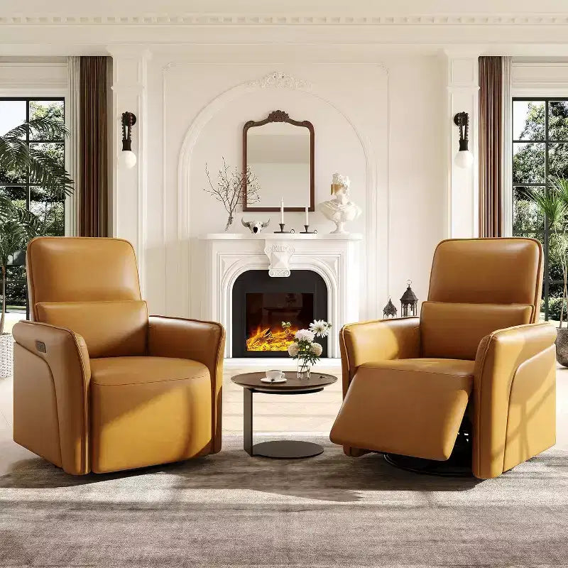 Fauteuil inclinable pivotant à 360°, en cuir PU, bascule, soutien lombaire réglable, pour salon, chambre à coucher, marron