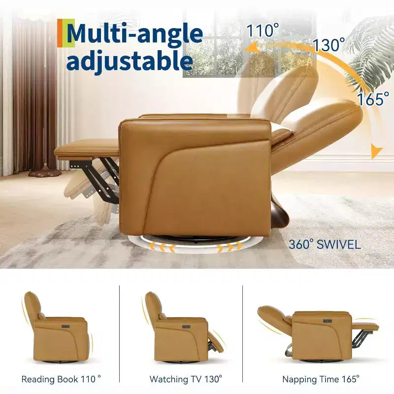 Fauteuil inclinable pivotant à 360°, en cuir PU, bascule, soutien lombaire réglable, pour salon, chambre à coucher, marron