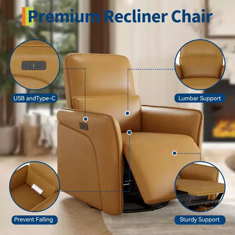 Fauteuil inclinable pivotant à 360°, en cuir PU, bascule, soutien lombaire réglable, pour salon, chambre à coucher, marron