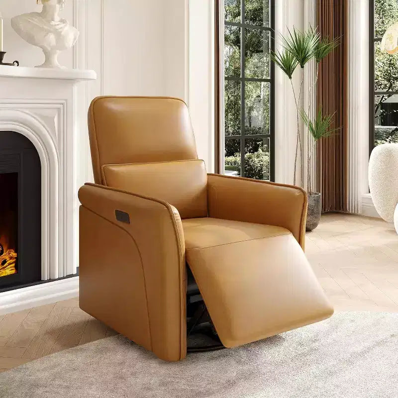 Fauteuil inclinable pivotant à 360°, en cuir PU, bascule, soutien lombaire réglable, pour salon, chambre à coucher, marron