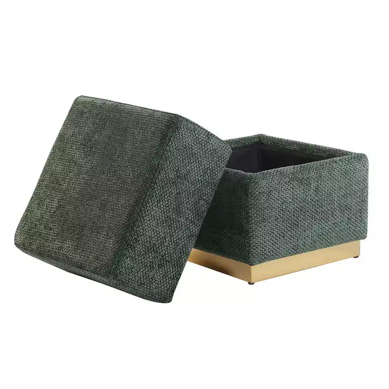 Tabouret d'appoint de rangement 15 Cube, pouf rembourré en chenille avec compartiment caché, base plaquée or, table d'appoint pour salon, chambre à coucher