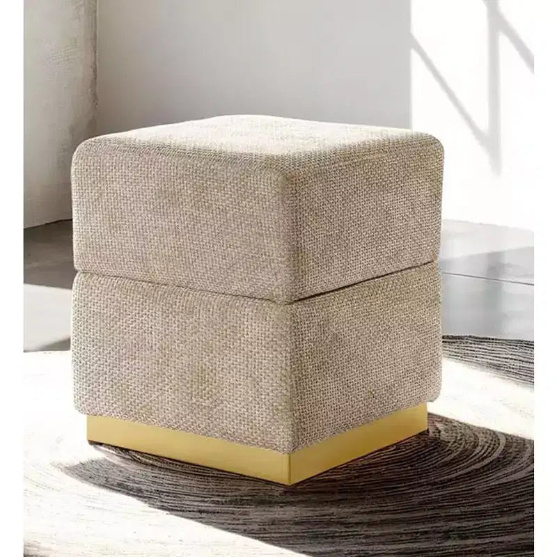 Tabouret d'appoint de rangement 15 Cube, pouf rembourré en chenille avec compartiment caché, base plaquée or, table d'appoint pour salon, chambre à coucher
