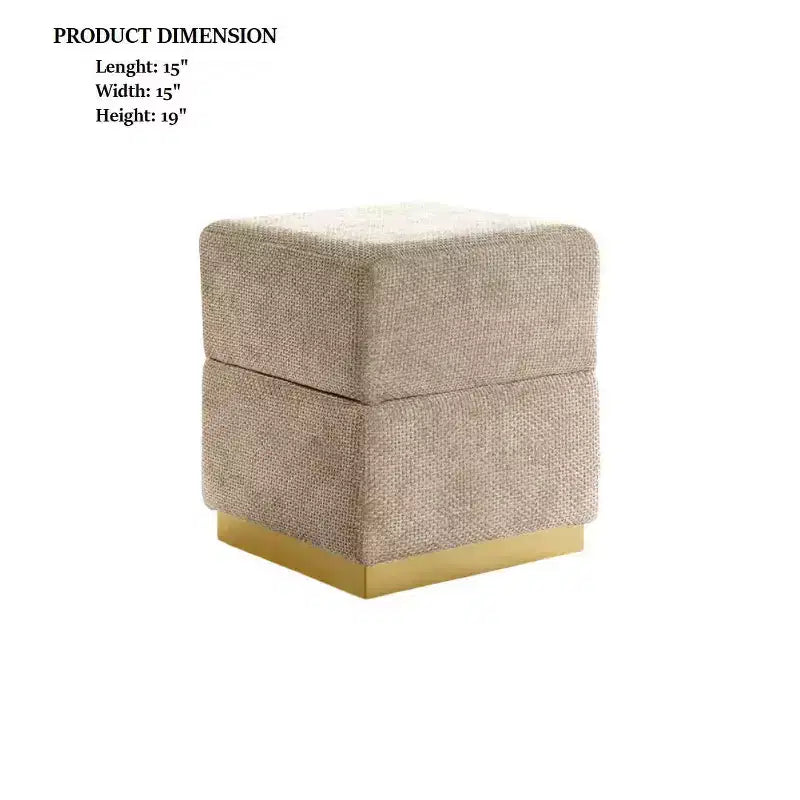 Tabouret d'appoint de rangement 15 Cube, pouf rembourré en chenille avec compartiment caché, base plaquée or, table d'appoint pour salon, chambre à coucher