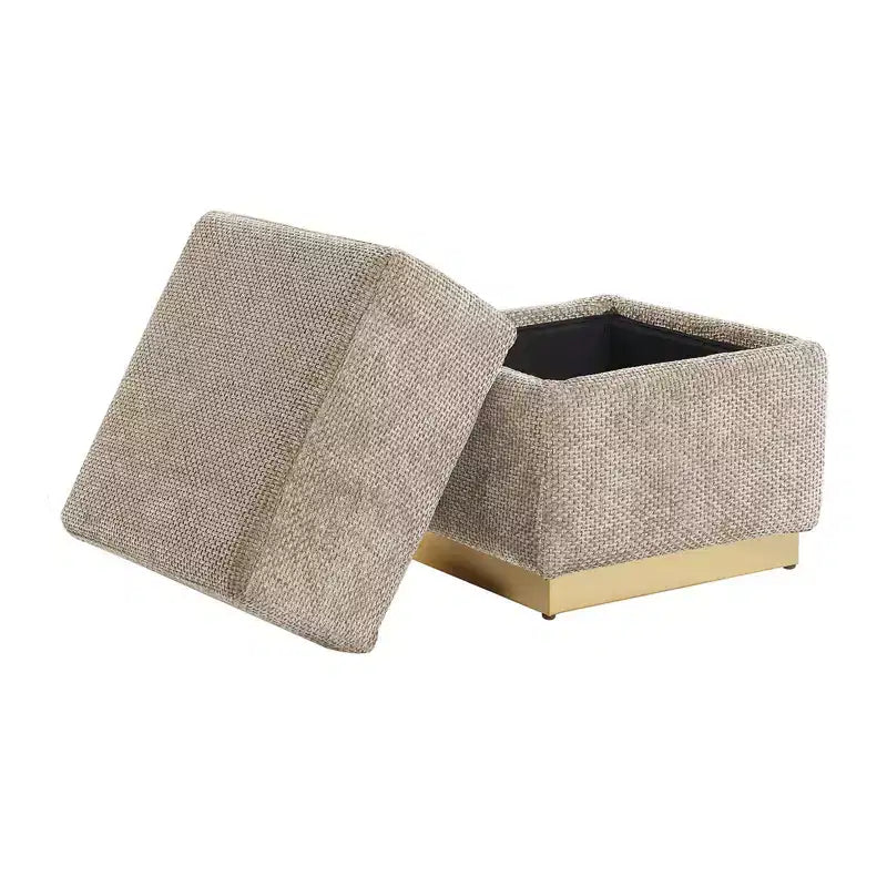 Tabouret d'appoint de rangement 15 Cube, pouf rembourré en chenille avec compartiment caché, base plaquée or, table d'appoint pour salon, chambre à coucher
