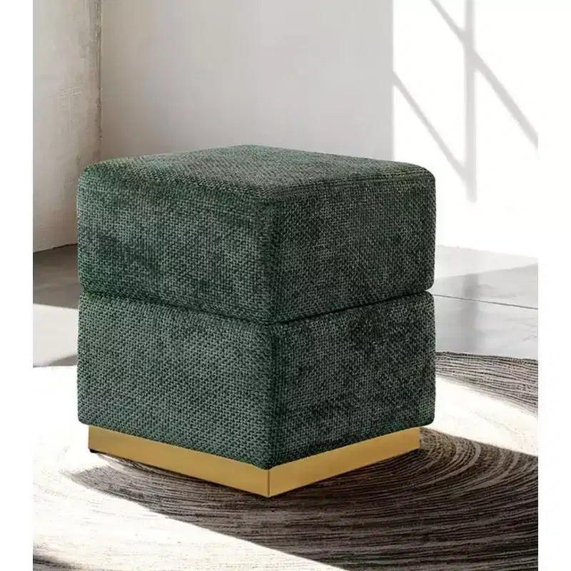 Tabouret d'appoint de rangement 15 Cube, pouf rembourré en chenille avec compartiment caché, base plaquée or, table d'appoint pour salon, chambre à coucher