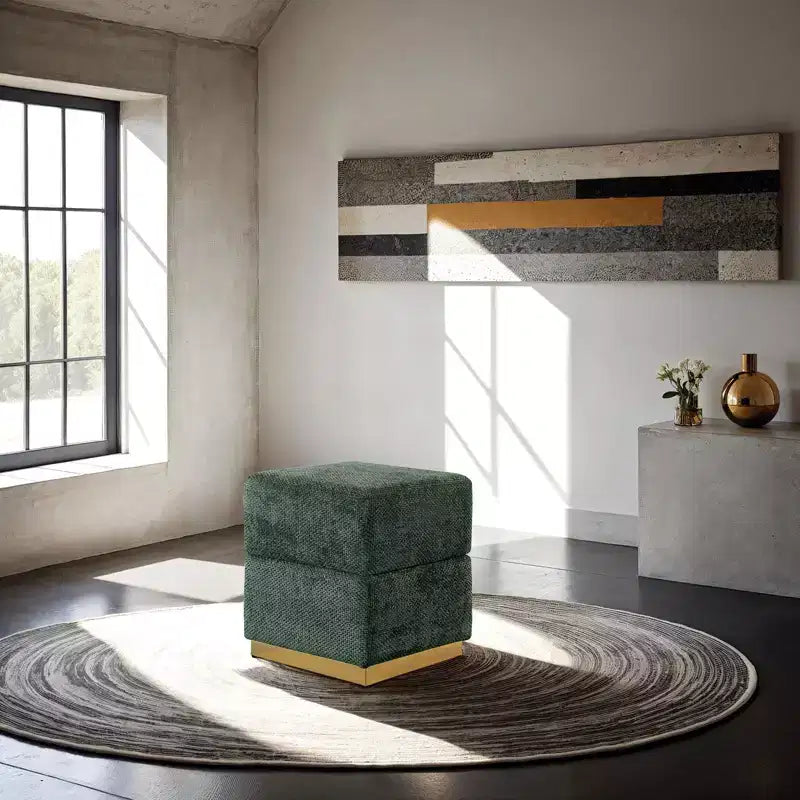 Tabouret d'appoint de rangement 15 Cube, pouf rembourré en chenille avec compartiment caché, base plaquée or, table d'appoint pour salon, chambre à coucher