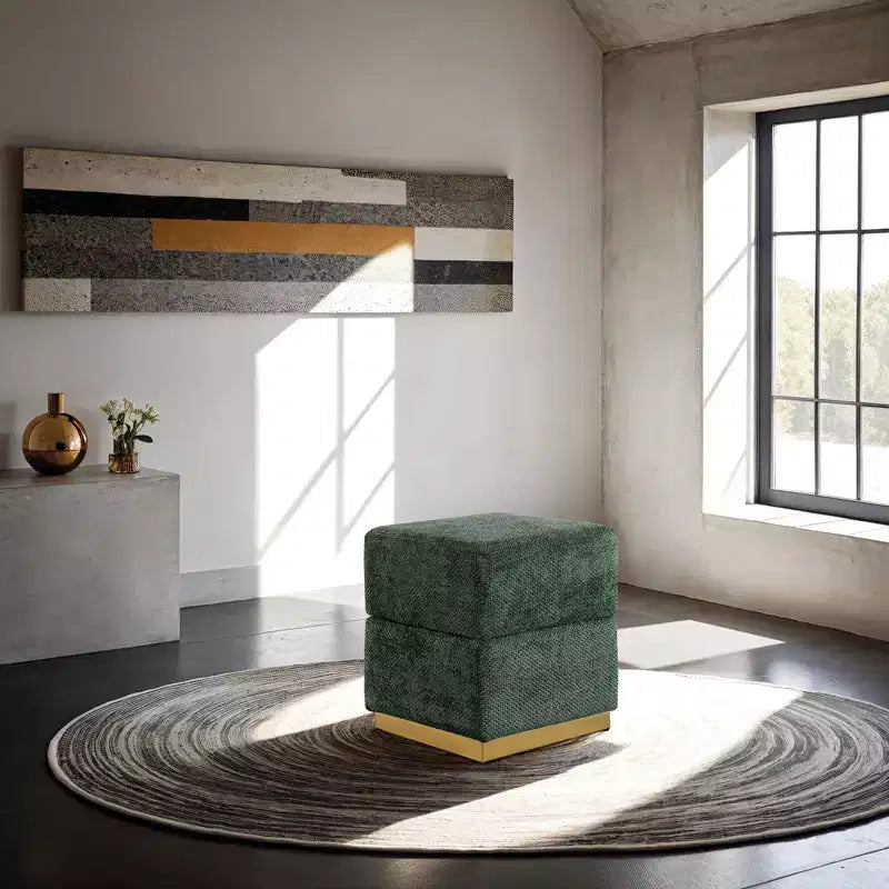 Tabouret d'appoint de rangement 15 Cube, pouf rembourré en chenille avec compartiment caché, base plaquée or, table d'appoint pour salon, chambre à coucher