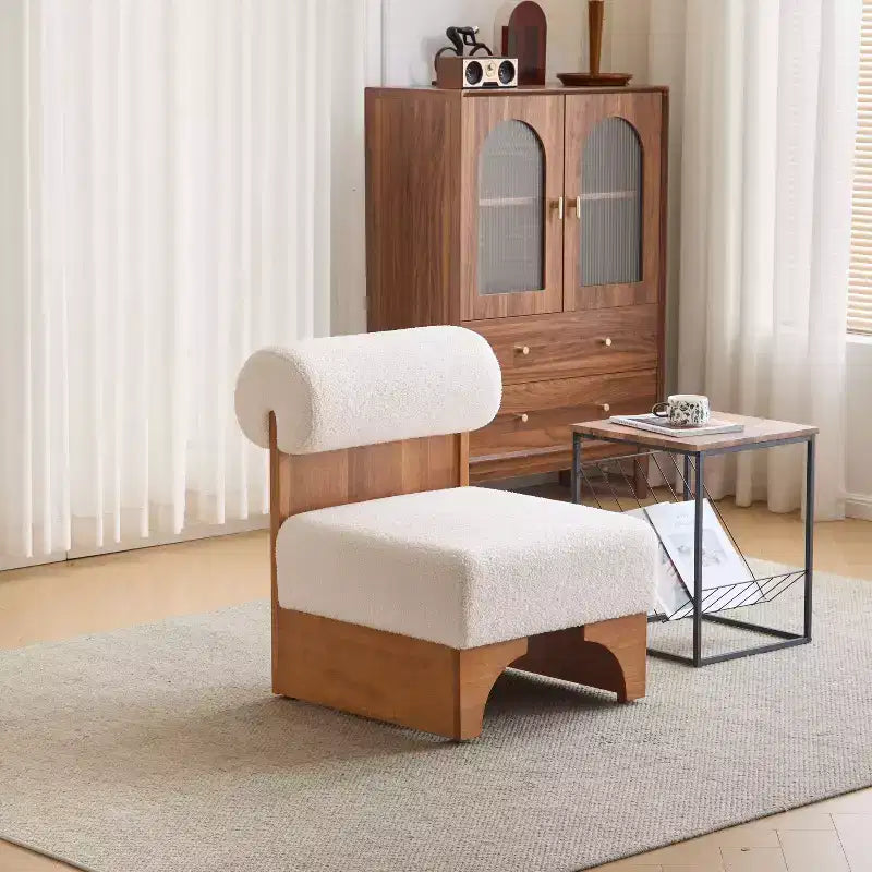 Fauteuil de salon moderne en bouclette, fauteuil rembourré en bouclette avec dossier roulé, cadre en bois massif, fauteuil d'appoint pour salon, chambre, bureau