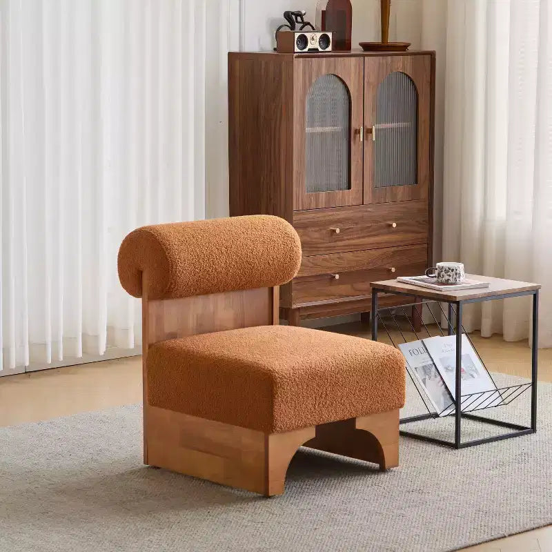 Fauteuil de salon moderne en bouclette, fauteuil rembourré en bouclette avec dossier roulé, cadre en bois massif, fauteuil d'appoint pour salon, chambre, bureau