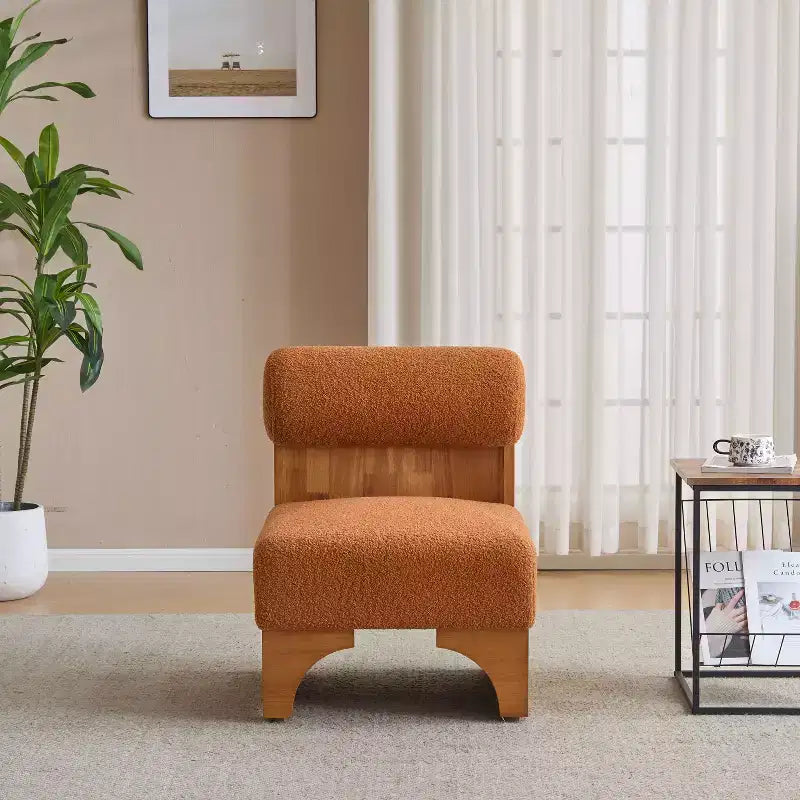 Fauteuil de salon moderne en bouclette, fauteuil rembourré en bouclette avec dossier roulé, cadre en bois massif, fauteuil d'appoint pour salon, chambre, bureau
