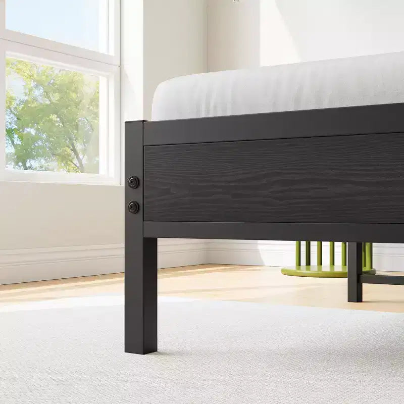 Cadre de lit double avec tête de lit de rangement et station de recharge, pas besoin de sommier tapissier pour chambre à coucher