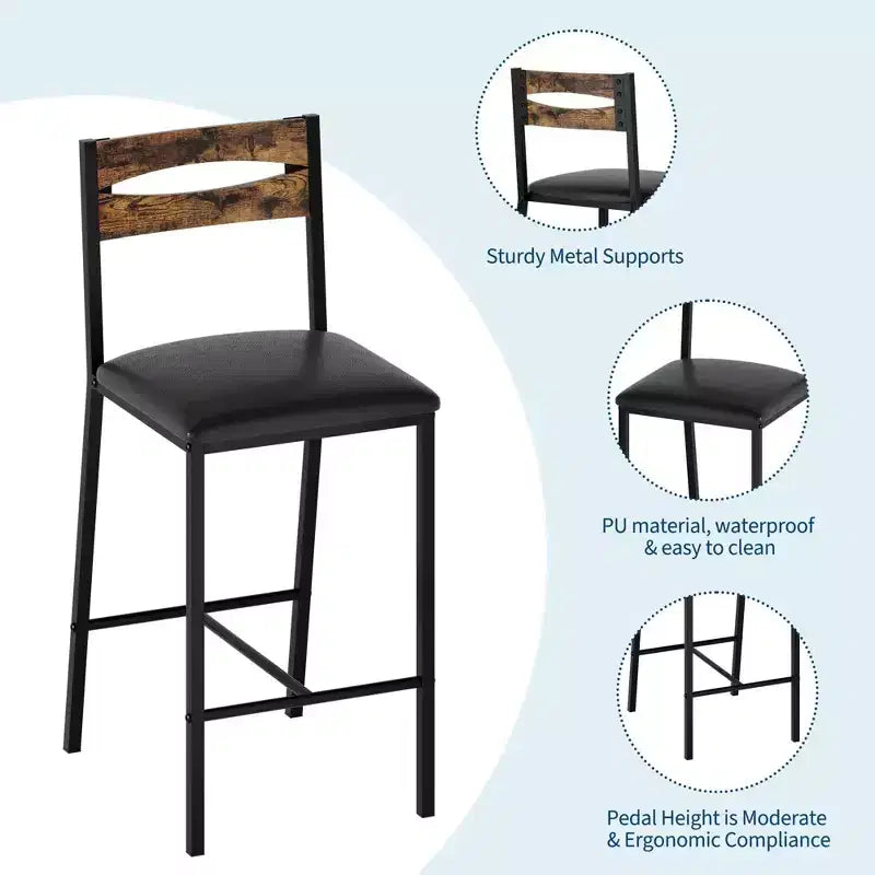 Ensemble de table de cuisine 3 pièces avec étagères de rangement et 2 chaises rembourrées - Table à manger en fer et bois pour petits espaces, appartements, copropriétés