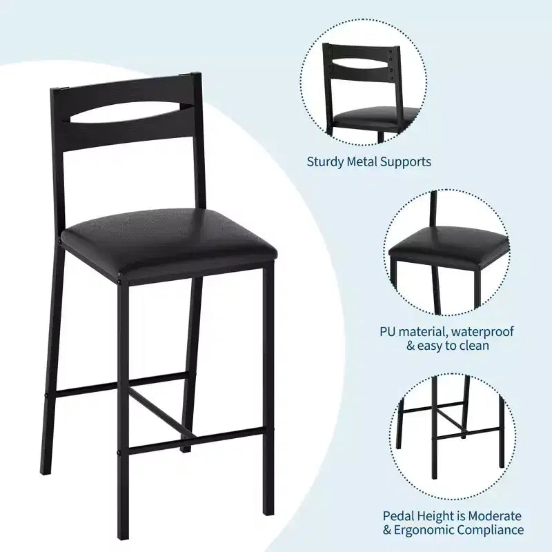 Ensemble de table de cuisine 3 pièces avec étagères de rangement et 2 chaises rembourrées - Table à manger en fer et bois pour petits espaces, appartements, copropriétés
