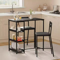 3-Piece Kitchen Table Set with Storage Shelves & 2 Upholstered Chairs - Iron and Wood Dining Table for Small Spaces, Apartments, Condos