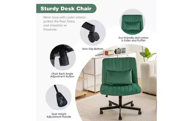 Chaise de bureau moderne en lin pivotante à dossier croisé, chaise de bureau ergonomique, chaise de bureau réglable en hauteur, chaise polyvalente sans accoudoirs avec roulettes