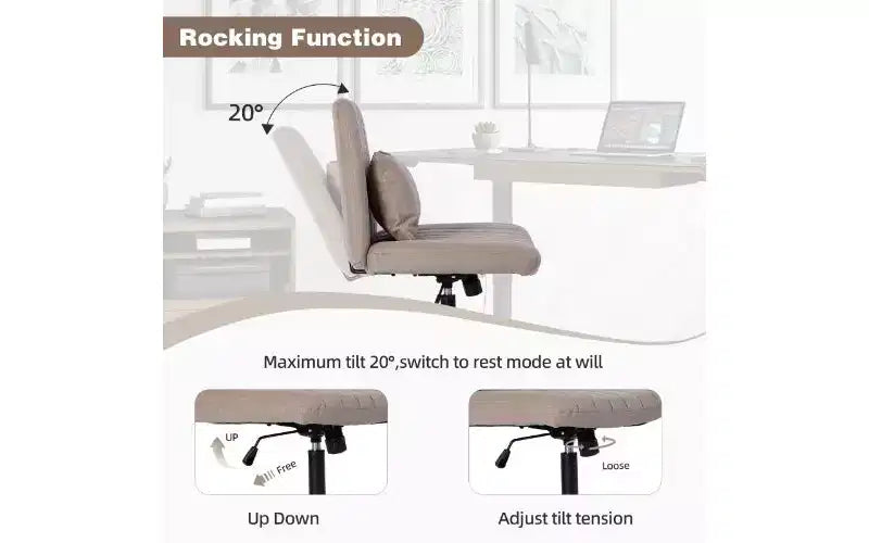 Chaise de bureau moderne en lin pivotante à dossier croisé, chaise de bureau ergonomique, chaise de bureau réglable en hauteur, chaise polyvalente sans accoudoirs avec roulettes