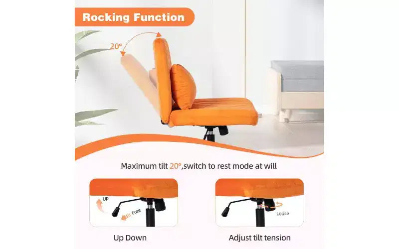 Chaise de bureau moderne en lin pivotante à dossier croisé, chaise de bureau ergonomique, chaise de bureau réglable en hauteur, chaise polyvalente sans accoudoirs avec roulettes