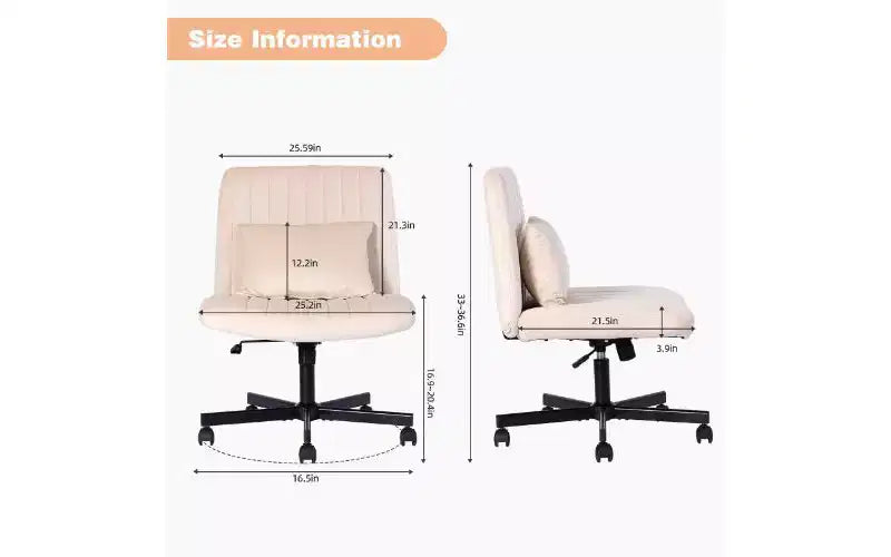 Chaise de bureau moderne en lin pivotante à dossier croisé, chaise de bureau ergonomique, chaise de bureau réglable en hauteur, chaise polyvalente sans accoudoirs avec roulettes