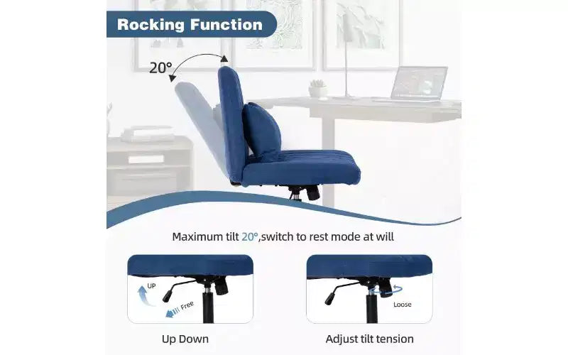 Chaise de bureau moderne en lin pivotante à dossier croisé, chaise de bureau ergonomique, chaise de bureau réglable en hauteur, chaise polyvalente sans accoudoirs avec roulettes
