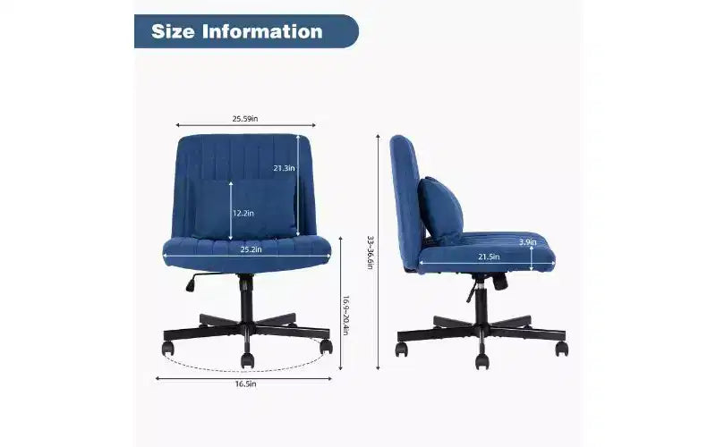 Chaise de bureau moderne en lin pivotante à dossier croisé, chaise de bureau ergonomique, chaise de bureau réglable en hauteur, chaise polyvalente sans accoudoirs avec roulettes