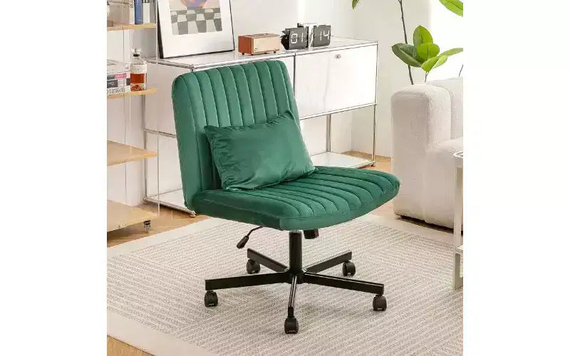 Chaise de bureau moderne en lin pivotante à dossier croisé, chaise de bureau ergonomique, chaise de bureau réglable en hauteur, chaise polyvalente sans accoudoirs avec roulettes