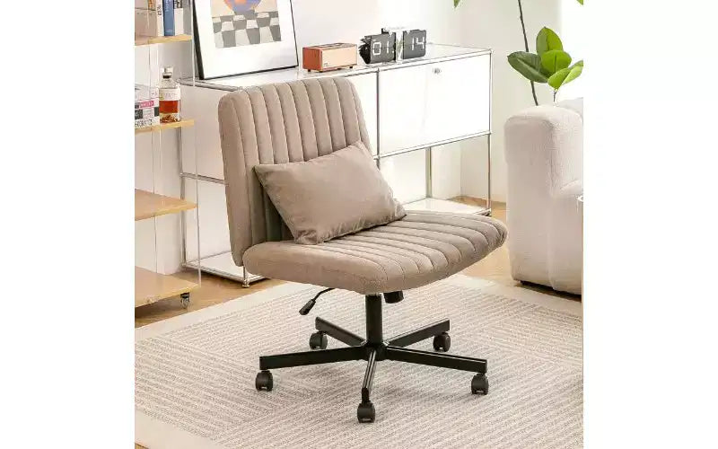 Chaise de bureau moderne en lin pivotante à dossier croisé, chaise de bureau ergonomique, chaise de bureau réglable en hauteur, chaise polyvalente sans accoudoirs avec roulettes