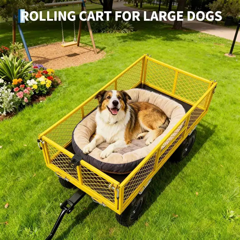 Chariot de jardin robuste en acier de 900 livres, Chariot de jardin sur roues, Chariot utilitaire extérieur en métal avec côtés amovibles en maille