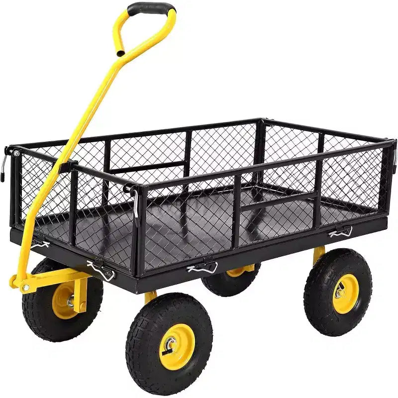 900 Lbs Heavy Duty Steel Garden Cart, Garden Wagon Cart on Wheels, Outdoor Metal Yard Utility Wagon Carts with and Mesh Removable Sides