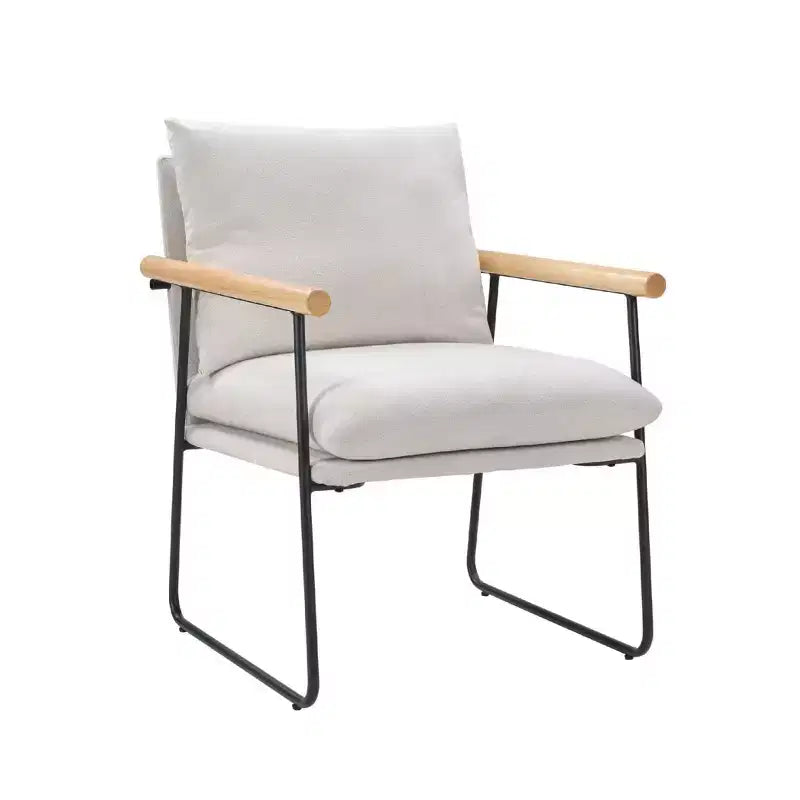 Okak Modern Accent Chair with Wood Armrests, Reading Chair with Removable Cushion, Cozy Chair for Living Room, Bedroom, Office, Milk White