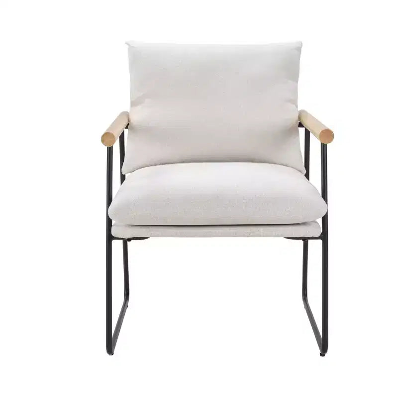 Fauteuil d'appoint moderne avec accoudoirs en bois, fauteuil de lecture avec coussin amovible, fauteuil douillet pour salon, chambre, bureau, blanc laiteux