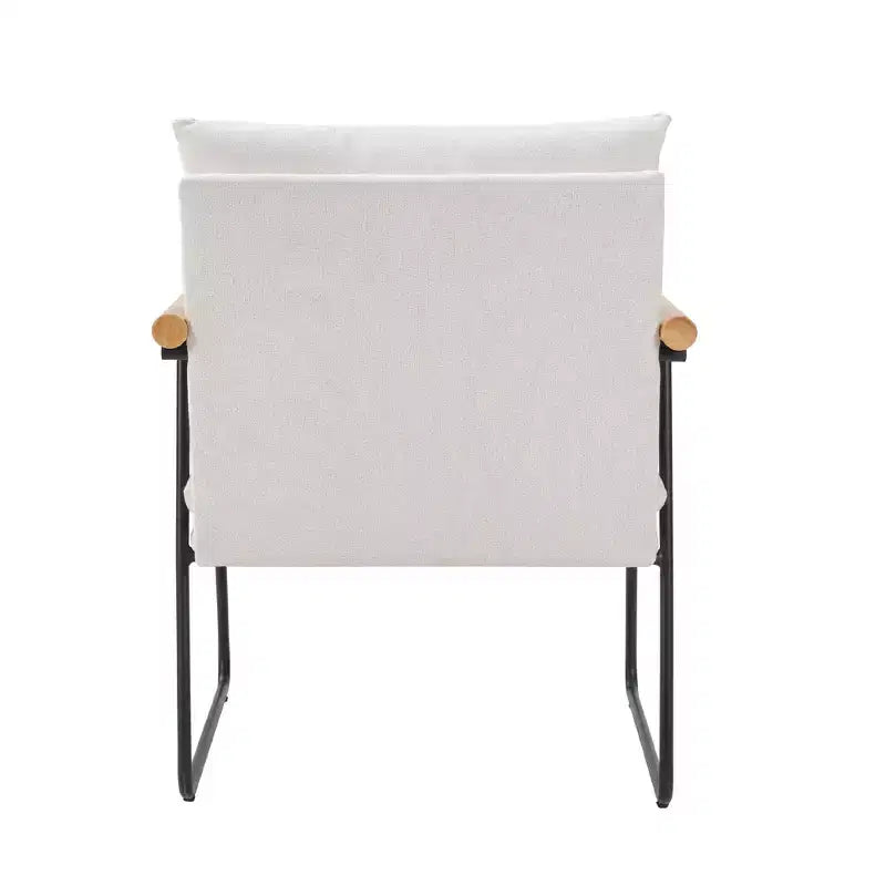 Fauteuil d'appoint moderne avec accoudoirs en bois, fauteuil de lecture avec coussin amovible, fauteuil douillet pour salon, chambre, bureau, blanc laiteux