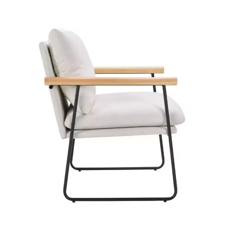 Fauteuil d'appoint moderne avec accoudoirs en bois, fauteuil de lecture avec coussin amovible, fauteuil douillet pour salon, chambre, bureau, blanc laiteux