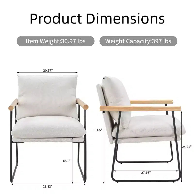 Fauteuil d'appoint moderne avec accoudoirs en bois, fauteuil de lecture avec coussin amovible, fauteuil douillet pour salon, chambre, bureau, blanc laiteux