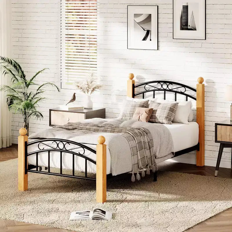 Queen Size Bed Frame with Headboard, Platform Bed Frame Wooden Slat Support, No Box Spring Needed, Noise Free Sleep, Underbed Storage Space
