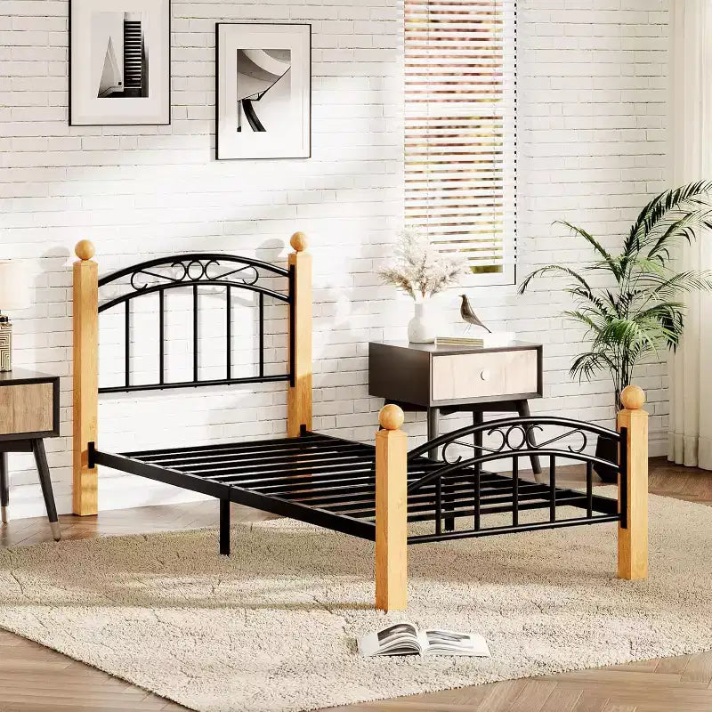 Cadre de lit Queen Size avec tête de lit, sommier plateforme avec support en lattes de bois, pas besoin de sommier tapissier, sommeil sans bruit, espace de rangement sous le lit