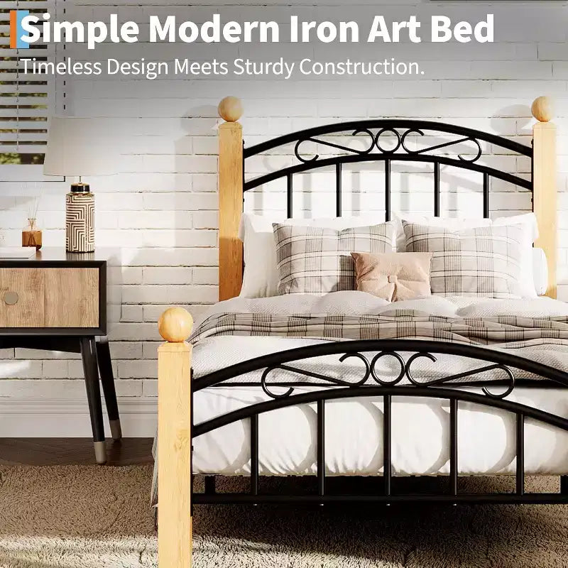 Cadre de lit Queen Size avec tête de lit, sommier plateforme avec support en lattes de bois, pas besoin de sommier tapissier, sommeil sans bruit, espace de rangement sous le lit
