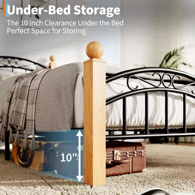 Cadre de lit Queen Size avec tête de lit, sommier plateforme avec support en lattes de bois, pas besoin de sommier tapissier, sommeil sans bruit, espace de rangement sous le lit
