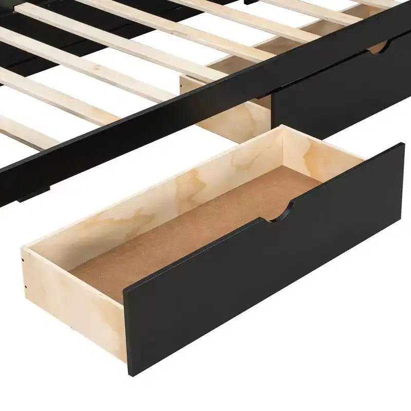 Lit plateforme de jeu double/complet avec tête de lit LED et bureau, cadre de lit en bois massif avec tiroirs de rangement et USB pour joueurs adultes