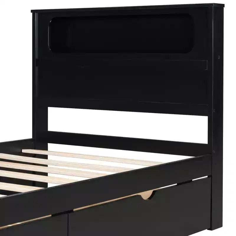 Lit plateforme de jeu double/complet avec tête de lit LED et bureau, cadre de lit en bois massif avec tiroirs de rangement et USB pour joueurs adultes