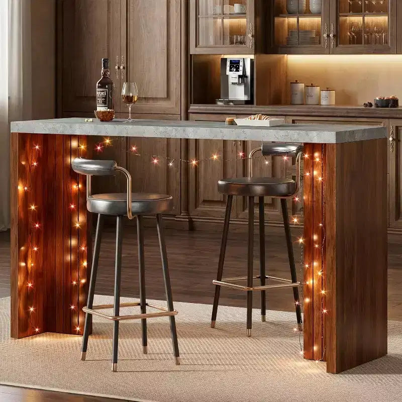 Table de bar en T de 55", table de pub à hauteur de comptoir avec plateau en faux marbre, unité de bar rectangulaire moderne pour cuisine, salle à manger, salon