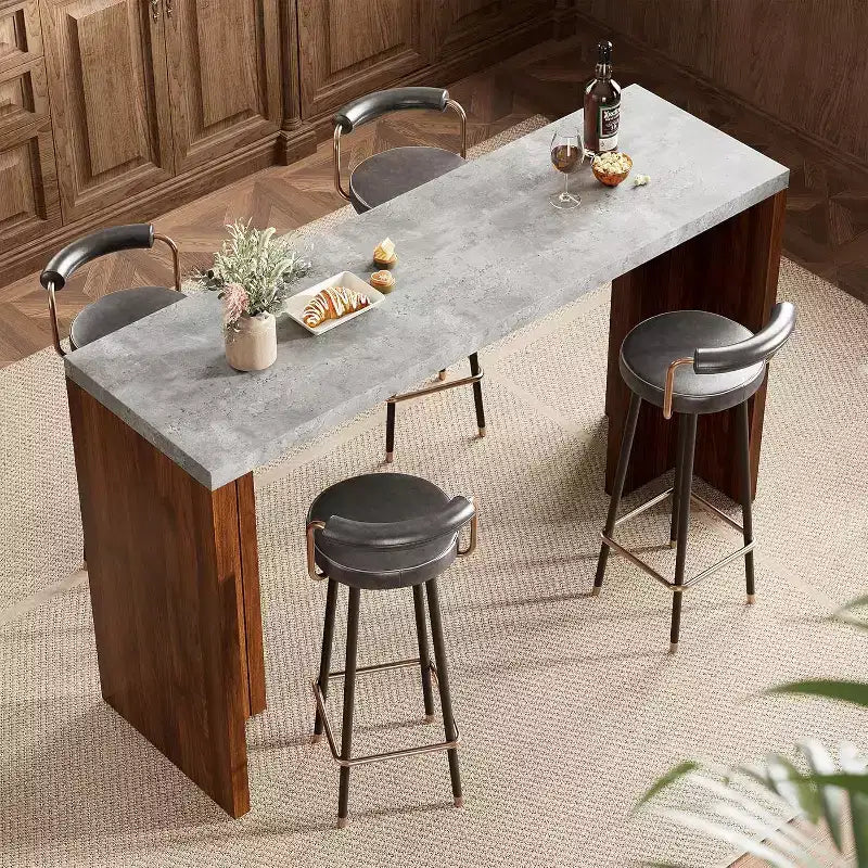 Table de bar en T de 55", table de pub à hauteur de comptoir avec plateau en faux marbre, unité de bar rectangulaire moderne pour cuisine, salle à manger, salon