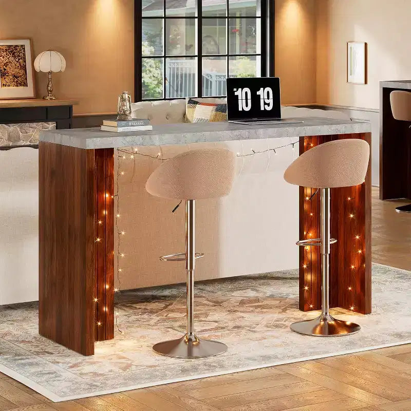 Table de bar en T de 55", table de pub à hauteur de comptoir avec plateau en faux marbre, unité de bar rectangulaire moderne pour cuisine, salle à manger, salon