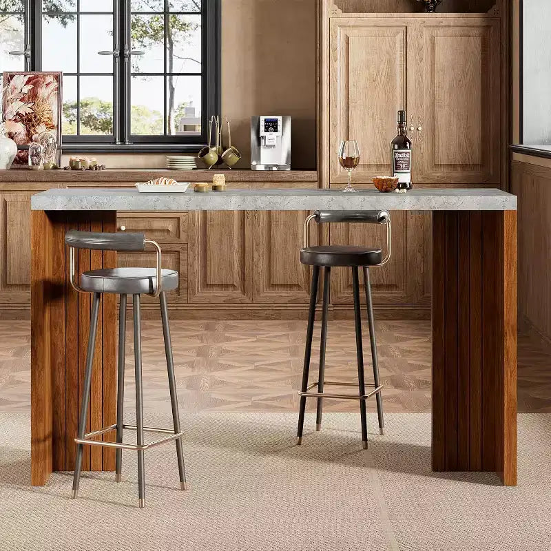 Table de bar en T de 55", table de pub à hauteur de comptoir avec plateau en faux marbre, unité de bar rectangulaire moderne pour cuisine, salle à manger, salon